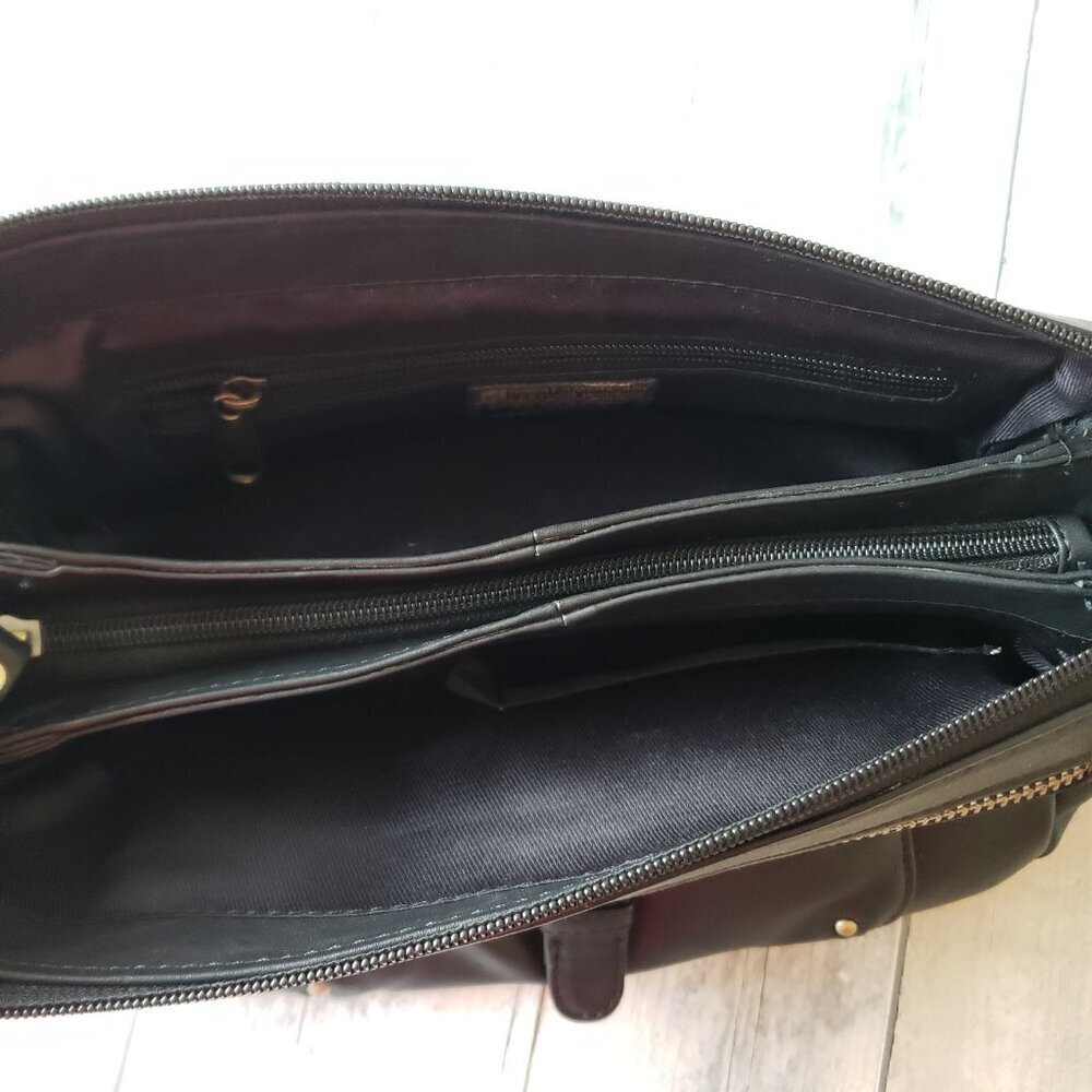 Black Leather Handbag with Gold Colored Hardware - Picture 2 of 10
